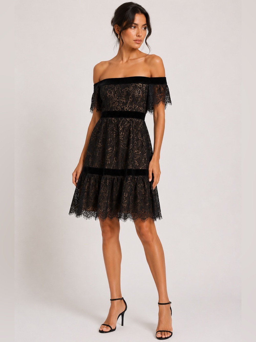 Nanette Lepore Black Gold Lace Off Shoulder Midi Dress Size 8 NWT